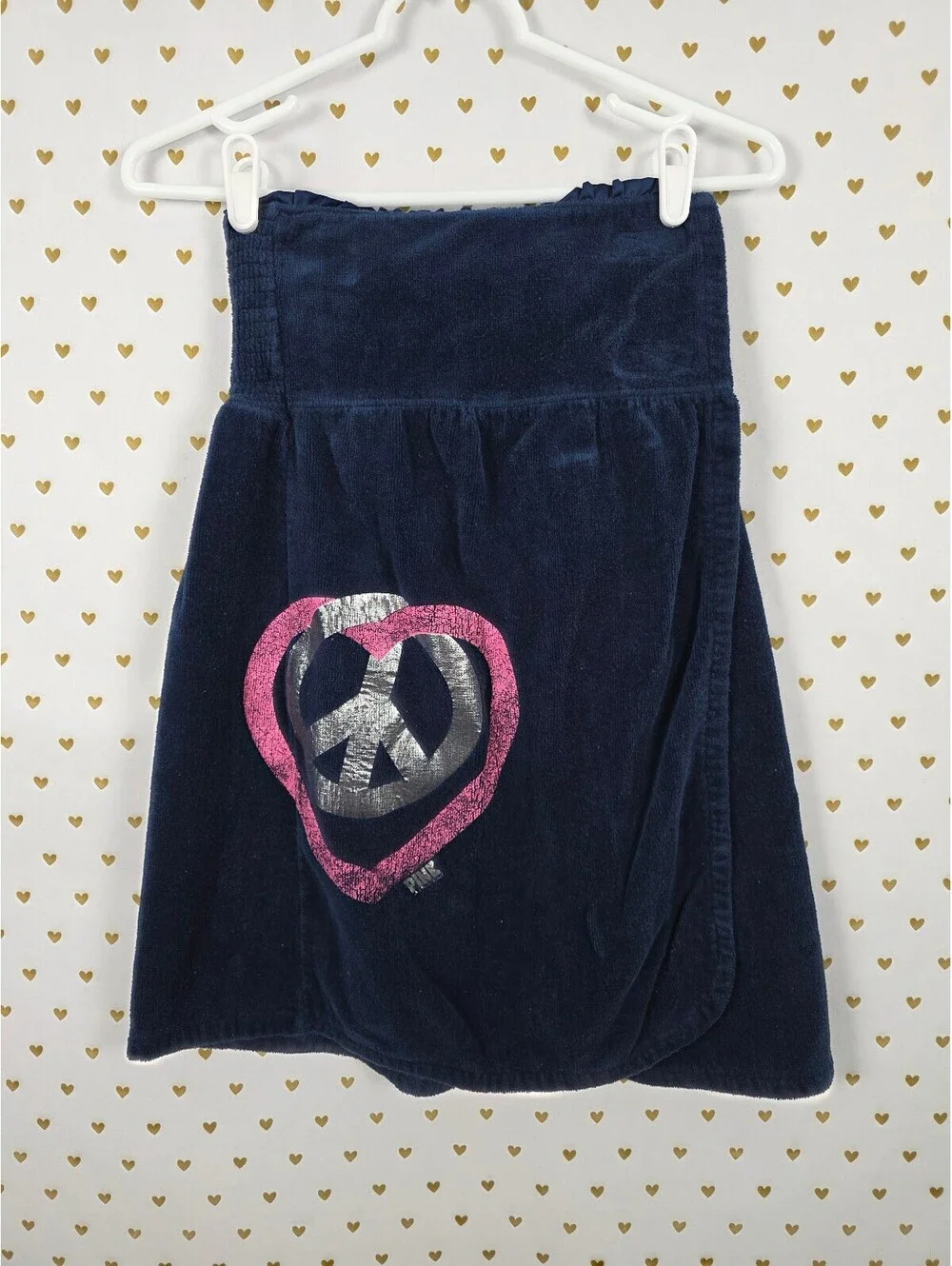 Vintage PINK Victoria's Secret Velour Spa Wrap Towel Peace Heart XS Y2K 2008